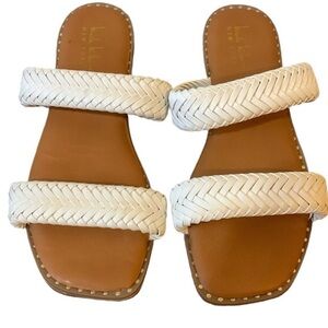 Nicole Miller New York White and Brown Slide On Sandals Studded Women’s Size 8